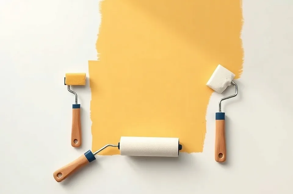Outils de peinture disposés dans l'ordre des étapes du chantier